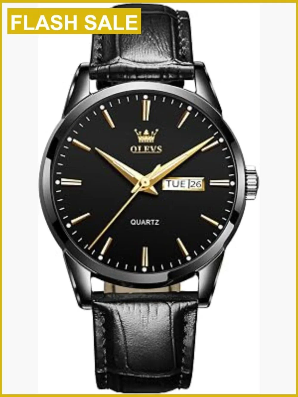 Men's Minimalist Analog Leather Watch Day Date Luminous Stainless Steel